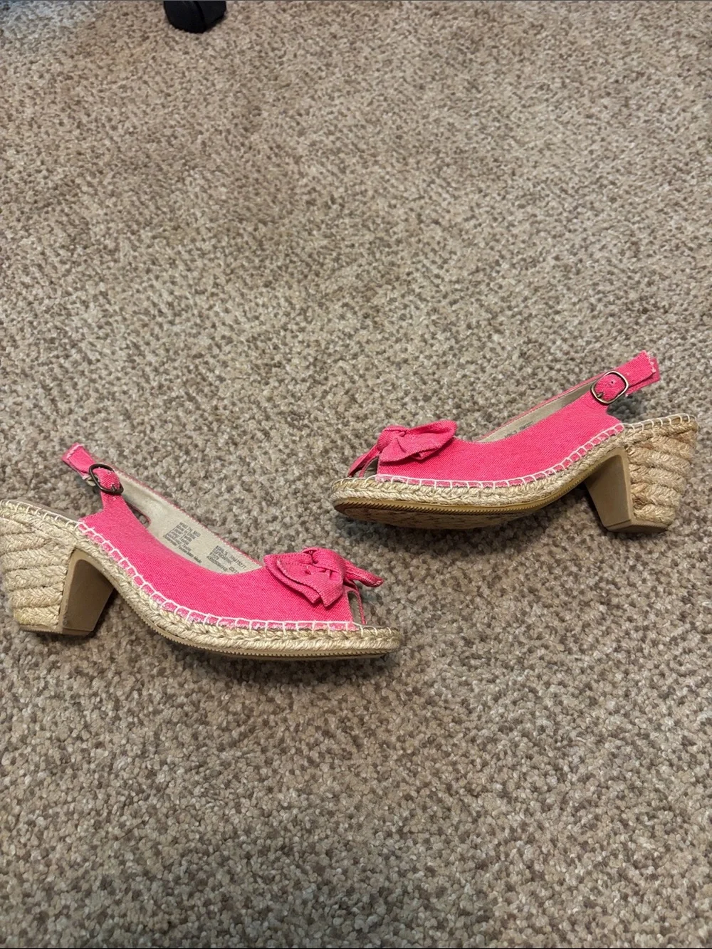 Women's Pink Slingback Espadrille Heels with Bow 7.5